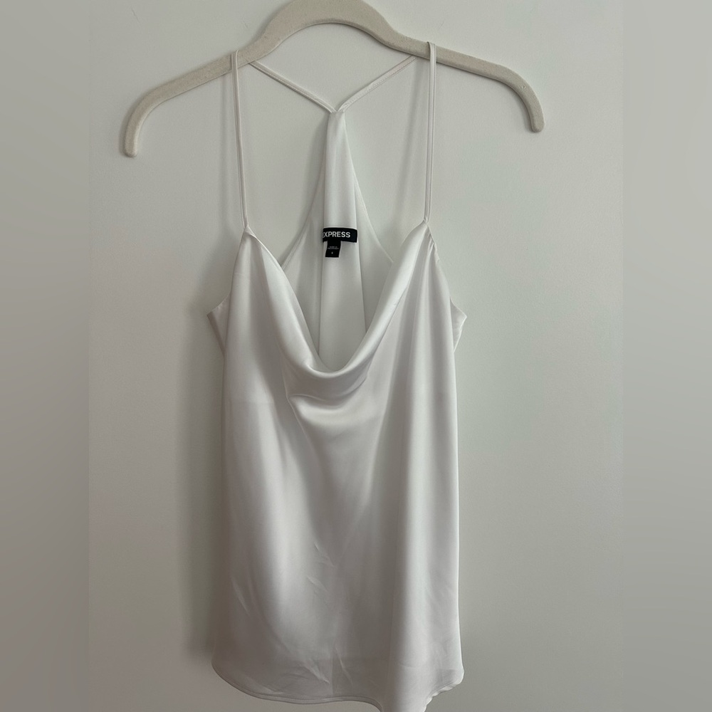 Express Ivory Satin Cowl Neck Camisole